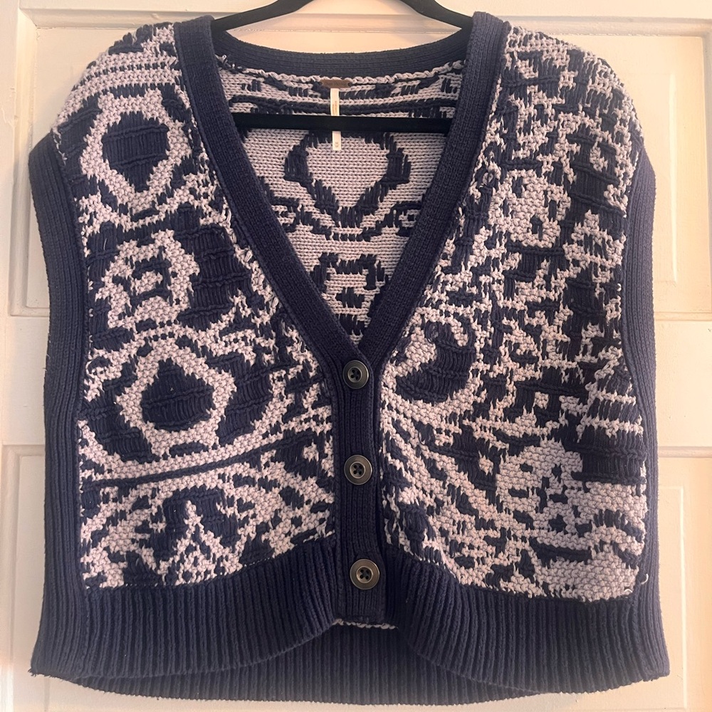 Free People Navy and Grey Cardigan Vest